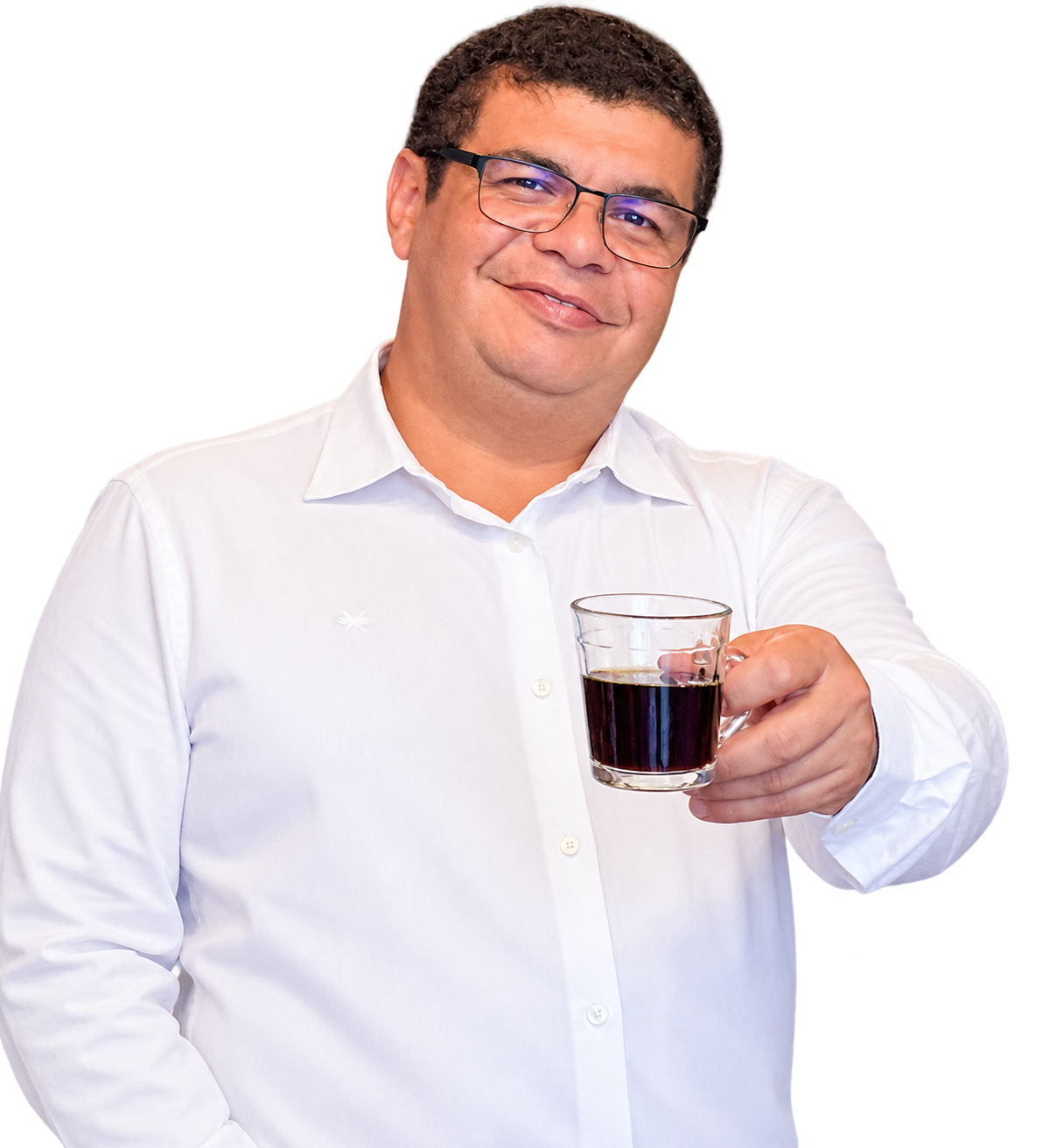 Rodolfo Magalhães oferecendo um café